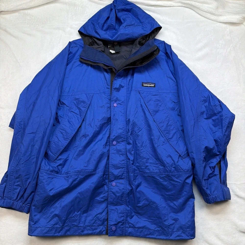 Patagonia‎ Kids Rain Jacket Blue Hooded Waterproof Vintage Size L 12
